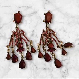 Elegant Gold and Red Chandelier Earrings